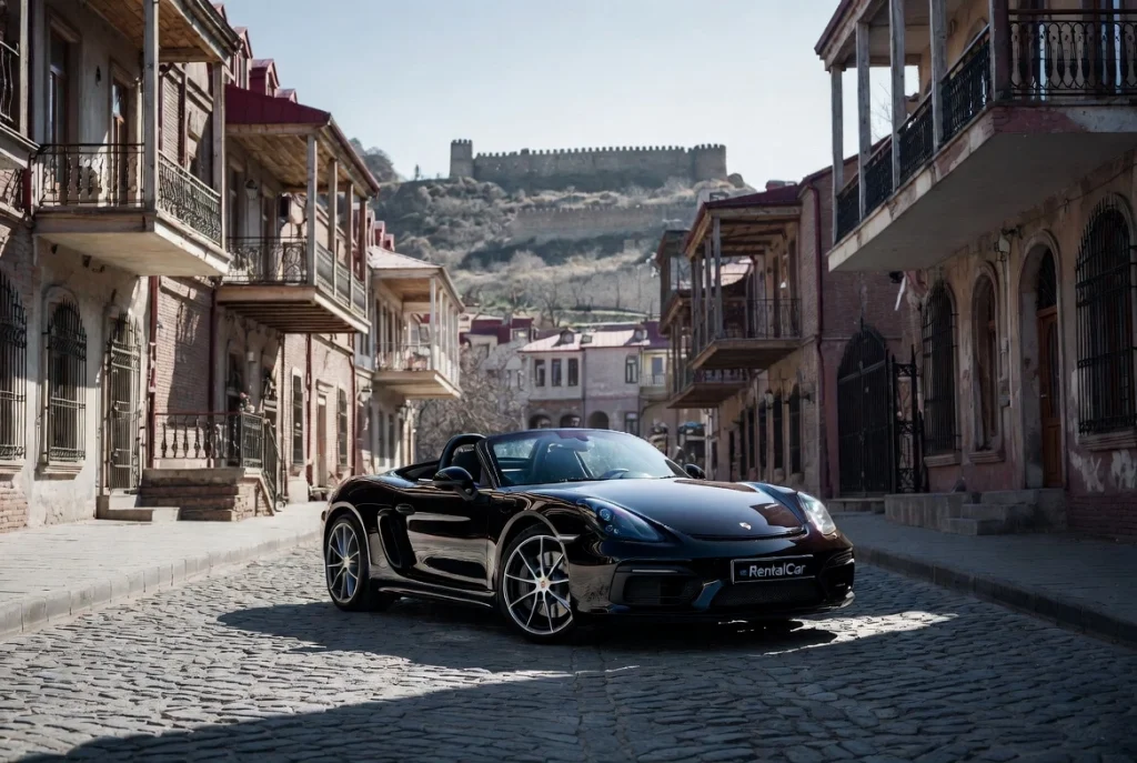 Convertible car rental in Tbilisi open roof driving scenic Georgia road