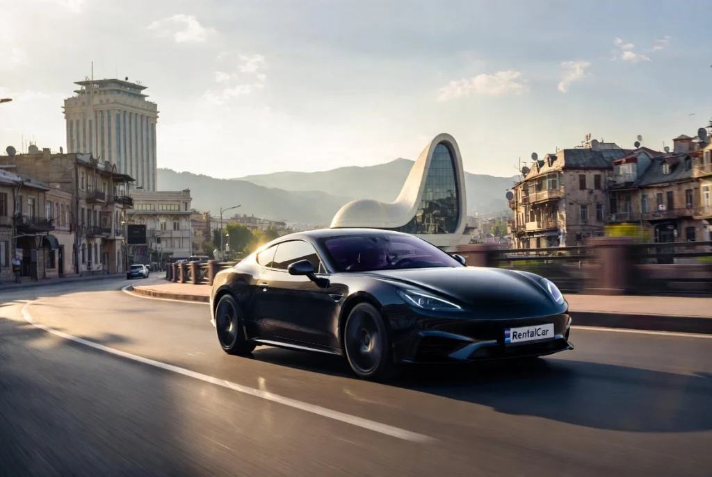 Sports car rental in Tbilisi luxury performance car on Georgian road