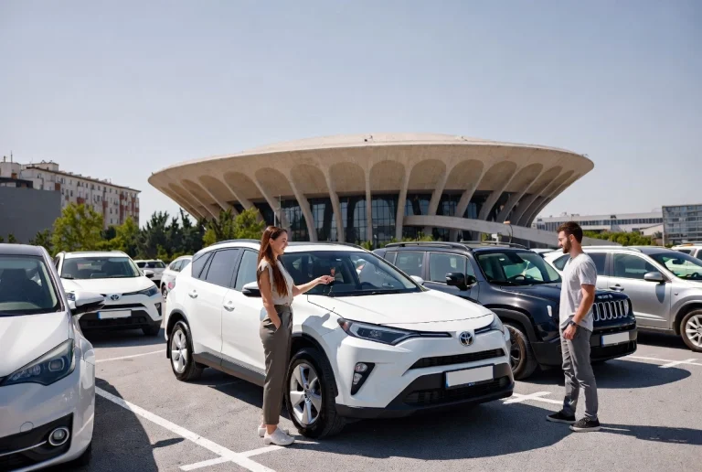 Tbilisi car rental key handover at ours parking – woman giving car keys to client